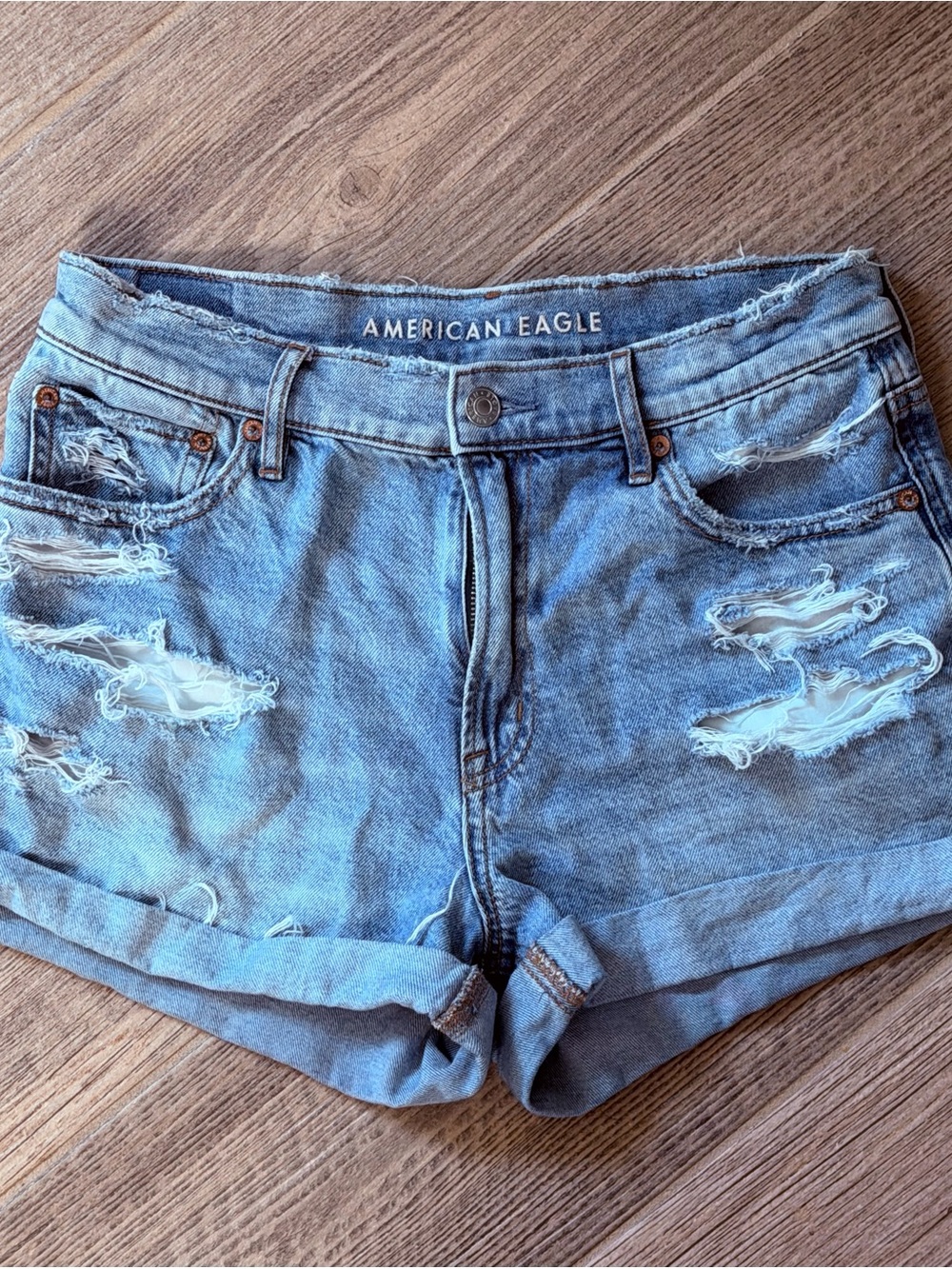 American Eagle Outfitters Light Blue Distressed Denim Shorts